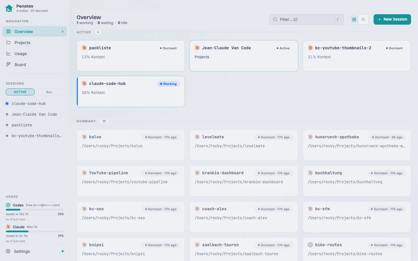 Das Penates Session-Dashboard